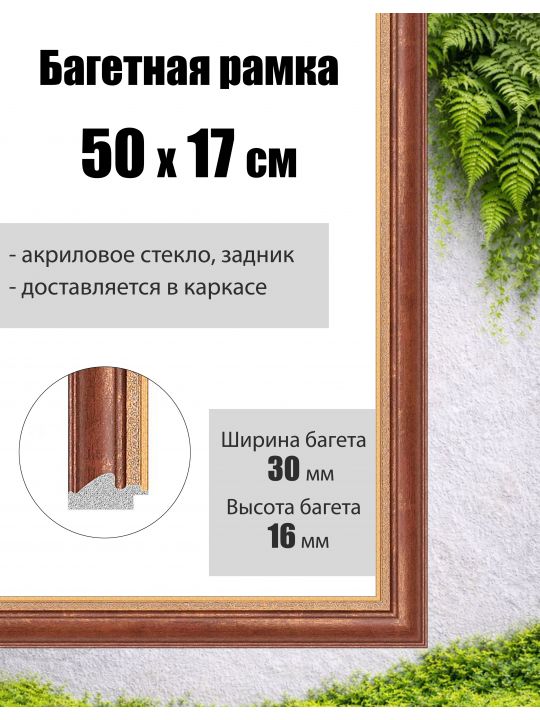 Рамка багетная для картин со стеклом 50 x 17 см, РБ-003