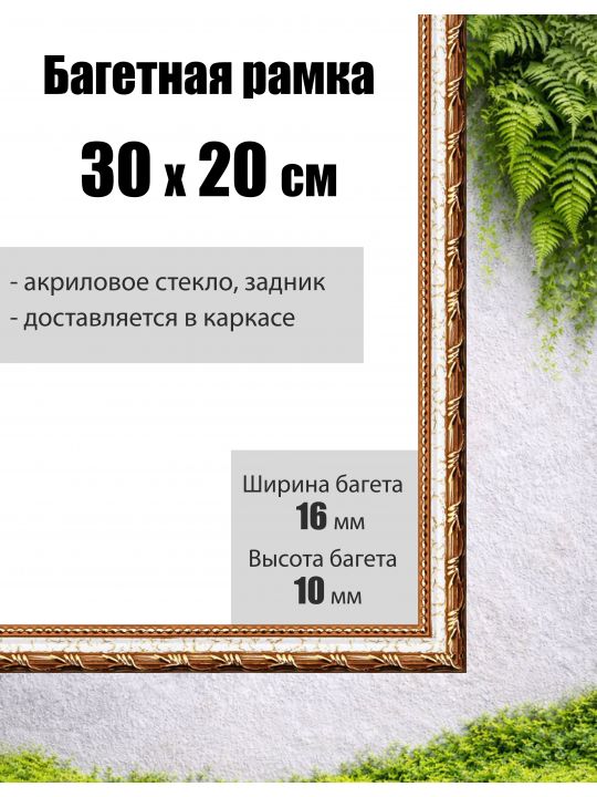 Рамка багетная для картин со стеклом 30 x 20 см, РБ-008