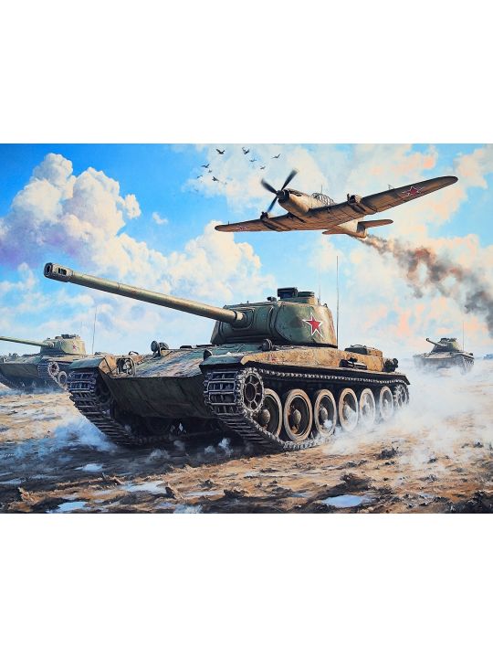Алмазная мозаика без подрамника «Танки» 90x70 см., 45 цветов