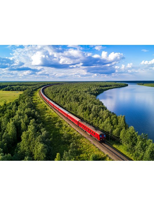 Алмазная мозаика без подрамника «Поезд» 90x70 см.