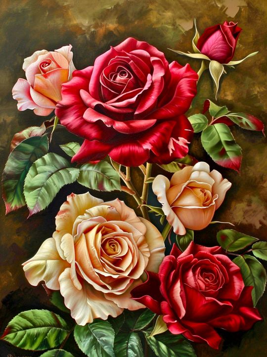 Алмазная мозаика без подрамника «Розы» 50x40 см.
