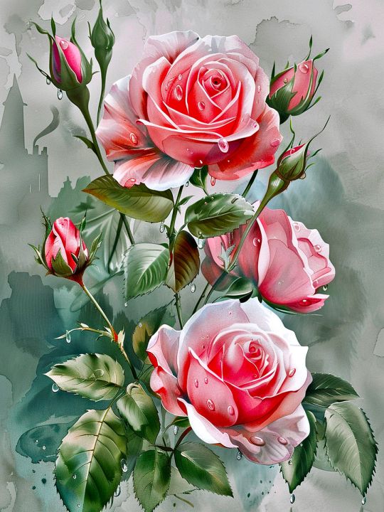 Алмазная мозаика без подрамника «Розы» 50x40 см., 50 цветов
