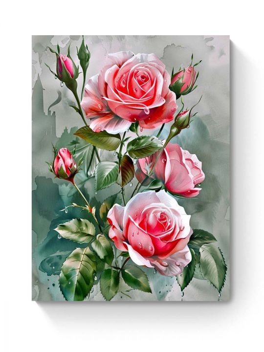 Алмазная мозаика на подрамнике «Розы» 70x50 см, 48 цветов