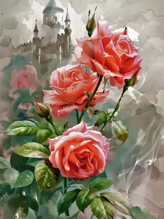 Алмазная мозаика без подрамника «Розы» 50x40 см.
