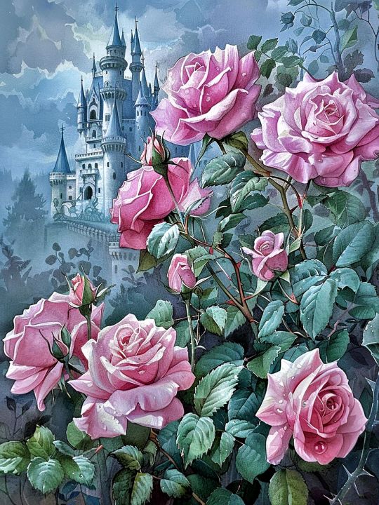 Алмазная мозаика без подрамника «Розы» 70x50 см., 46 цветов