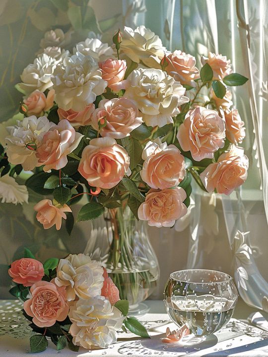 Алмазная мозаика без подрамника «Розы» 70x50 см., 44 цветов