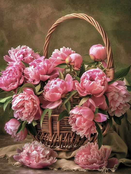 Алмазная мозаика без подрамника «Пионы» 50x40 см.