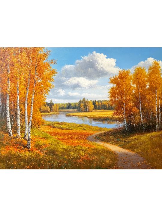 Алмазная мозаика без подрамника «Золотая осень» 90x70 см