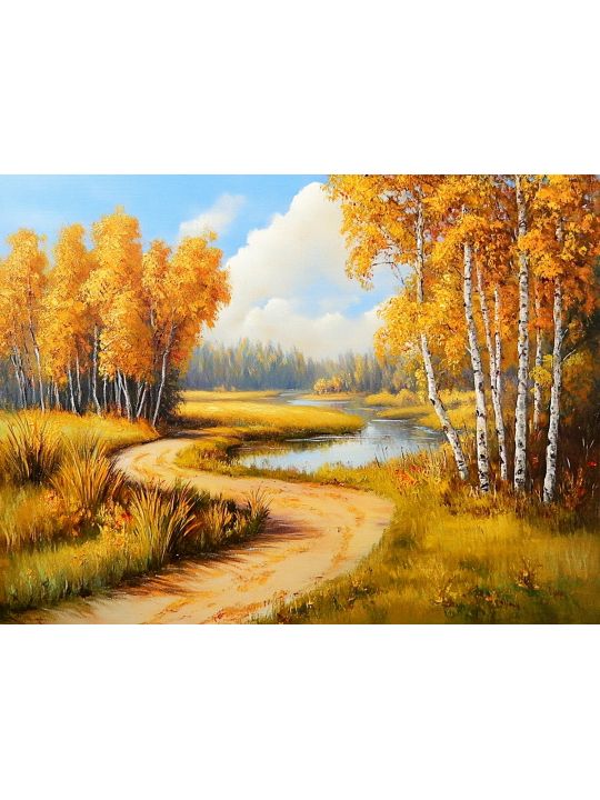Алмазная мозаика без подрамника «Золотая осень» 25x20 см, 40 цветов