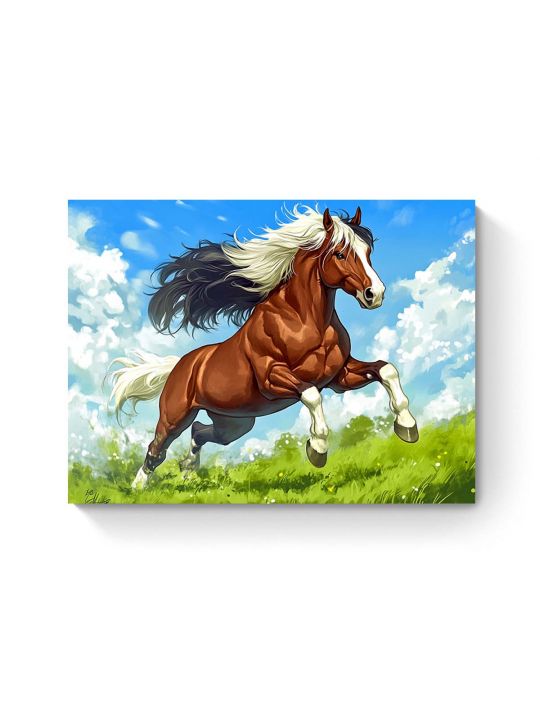 Алмазная мозаика на подрамнике «Мустанг в поле» 50x40 см