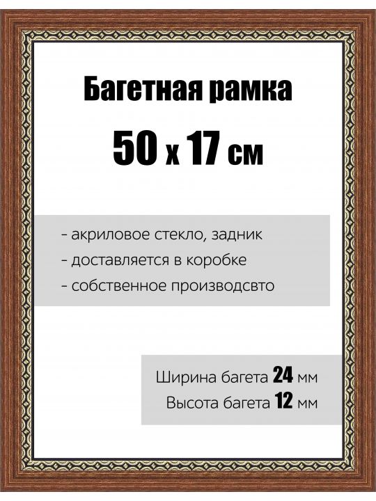 Рамка багетная для картин со стеклом 50 x 17 см, РБ-079