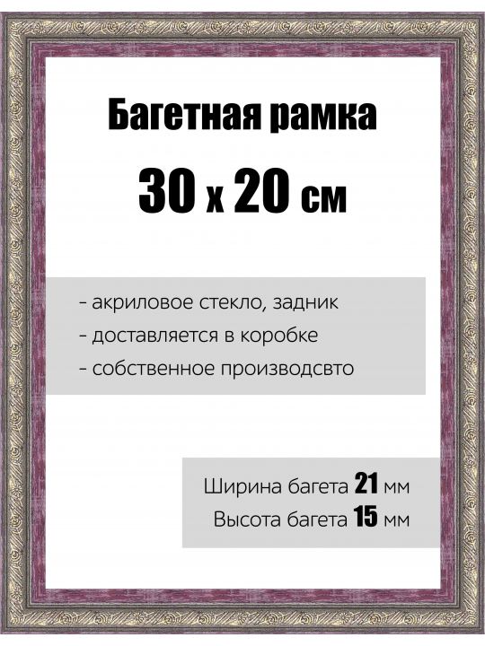 Рамка багетная для картин со стеклом 30 x 20 см, РБ-095