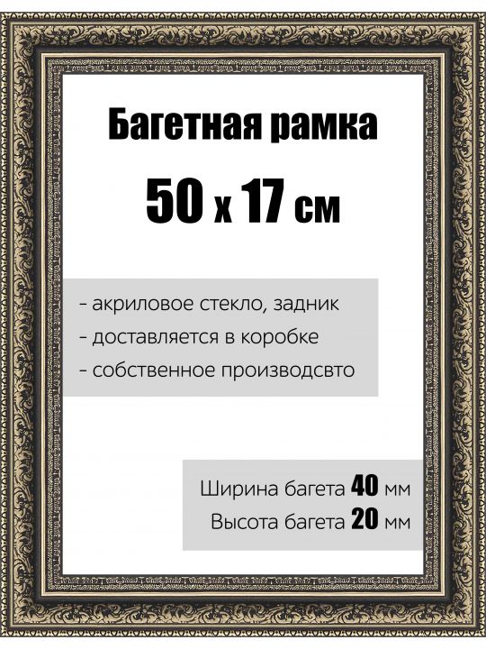 Рамка багетная для картин со стеклом 50 x 17 см, РБ-155