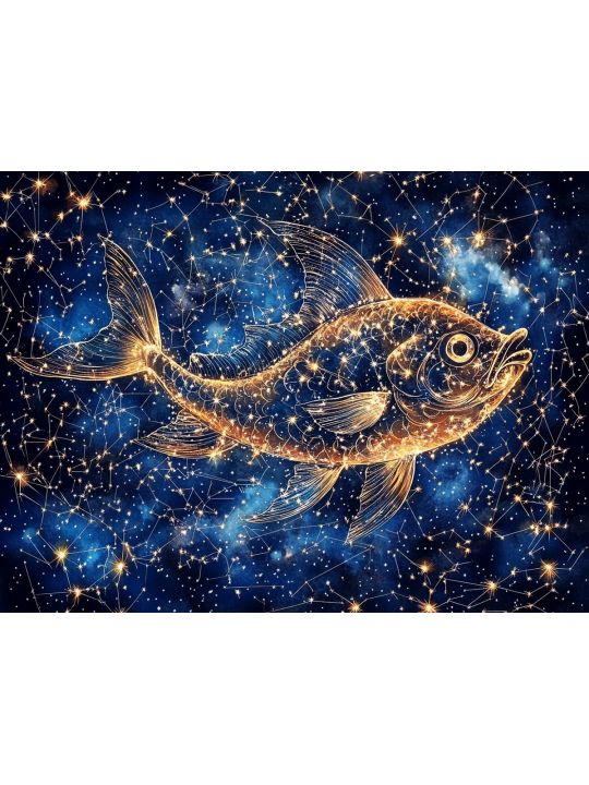 Алмазная мозаика без подрамника «Созвездие Рыбы» 40x30 см, 50 цветов
