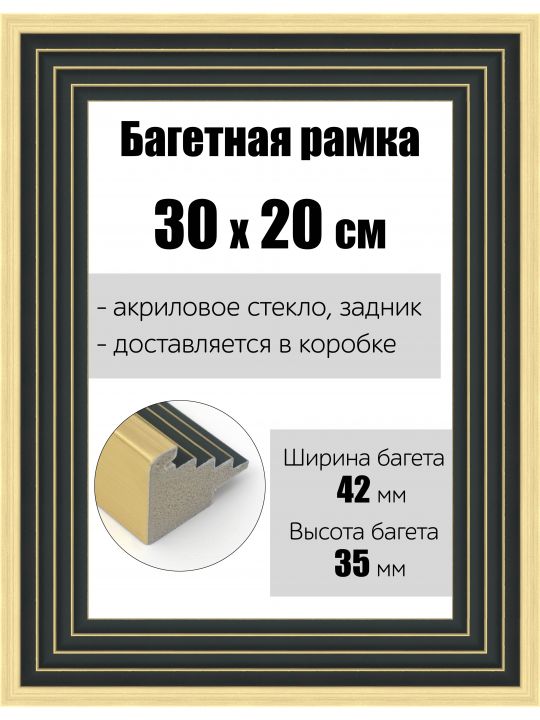 Рамка багетная для картин со стеклом 30 x 20 см, РБ-173