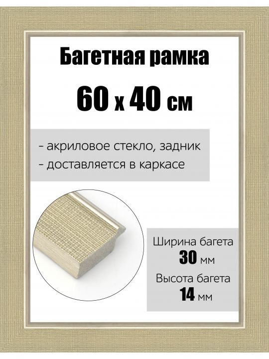 Рамка багетная для картин со стеклом 60 x 40 см, РБ-122