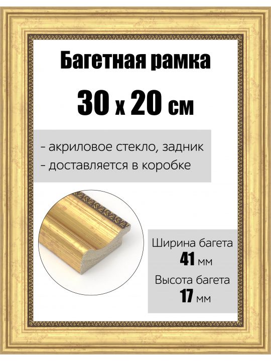 Рамка багетная для картин со стеклом 30 x 20 см, РБ-171