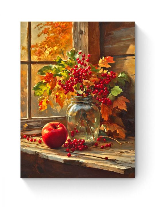 Алмазная мозаика на подрамнике «Букет калины» 40x30 см, 50 цветов