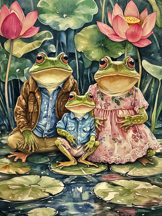 Алмазная мозаика без подрамника «Семья Жабетты» 50x40 см, 50 цветов