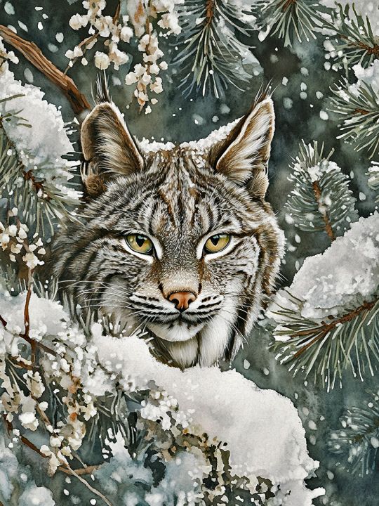 Алмазная мозаика без подрамника «Лесной кот» 35x25 см, 40 цветов