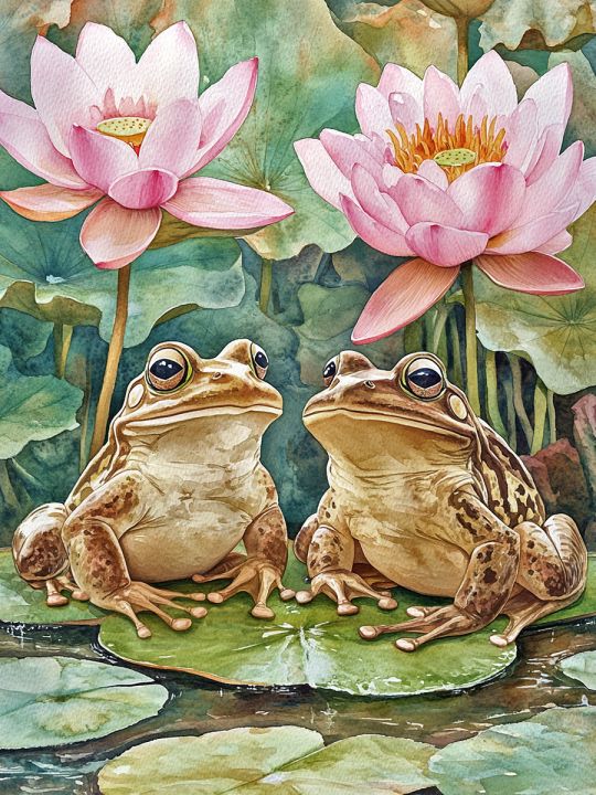 Алмазная мозаика без подрамника «Квакушки» 40x30 см, 50 цветов