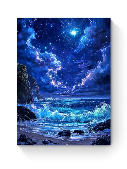 Алмазная мозаика на подрамнике «Ночь над морем» 50x40 см, 43 цветов