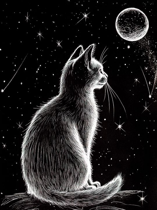 Алмазная мозаика без подрамника «Лунный кот» 50x40 см
