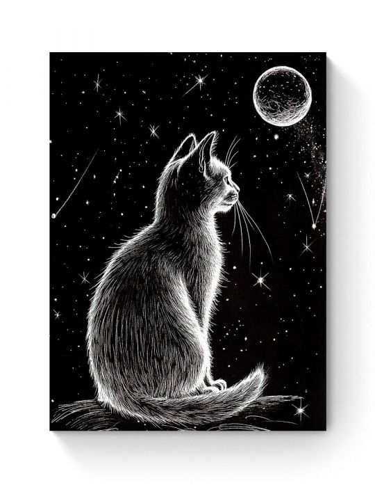 Алмазная мозаика на подрамнике «Лунный кот» 40x30 см, 13 цветов