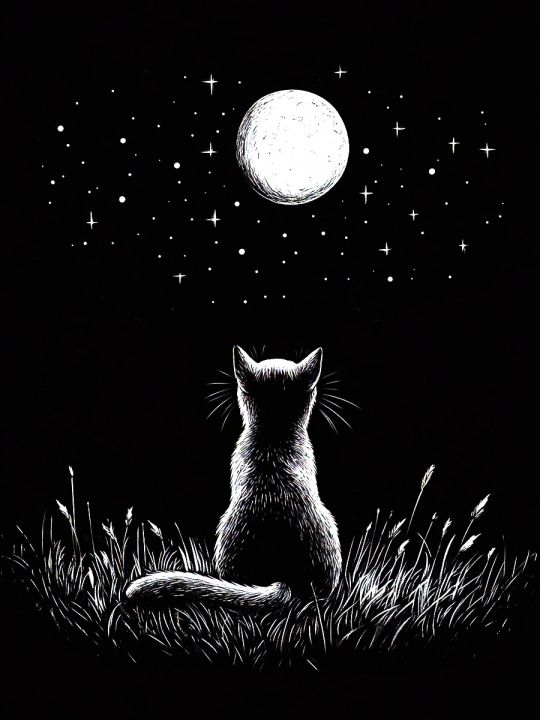 Алмазная мозаика без подрамника «Кот и луна» 50x40 см