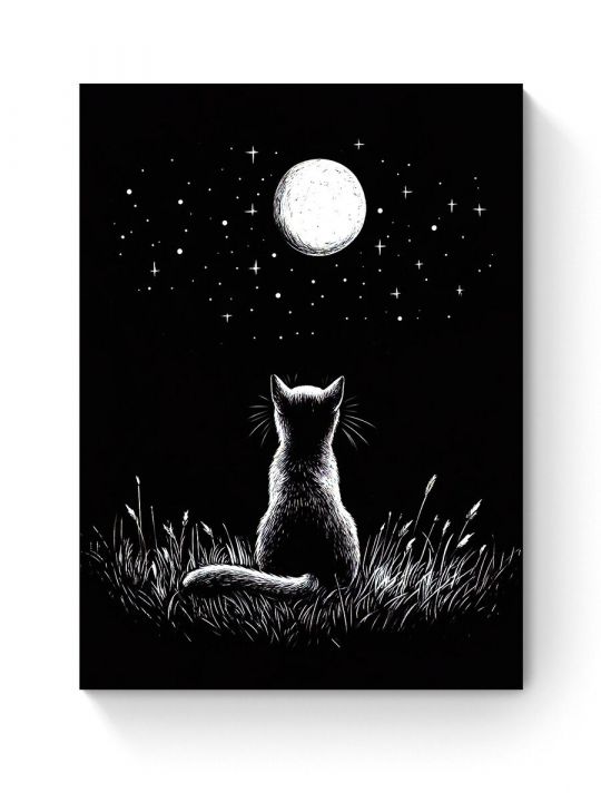 Алмазная мозаика на подрамнике «Кот и луна» 80x60 см