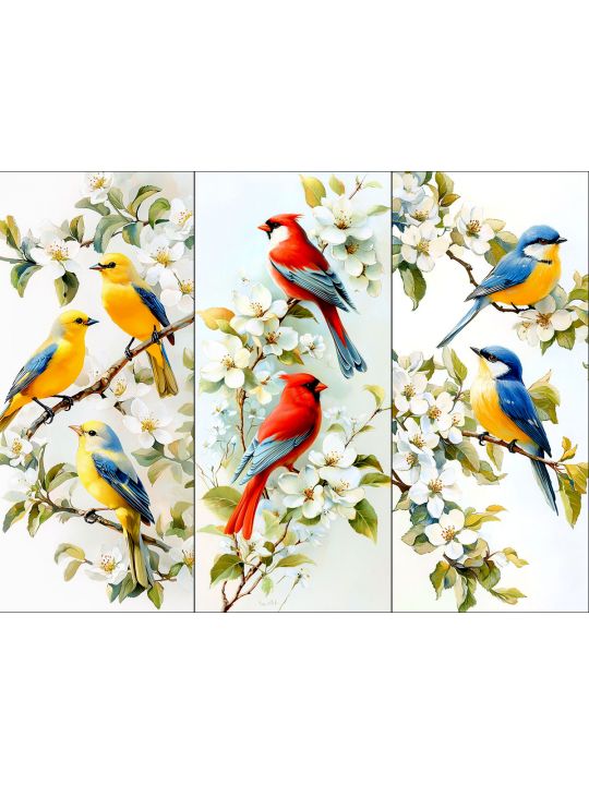 Алмазная мозаика без подрамника «Триптих птиц» 130x100 см