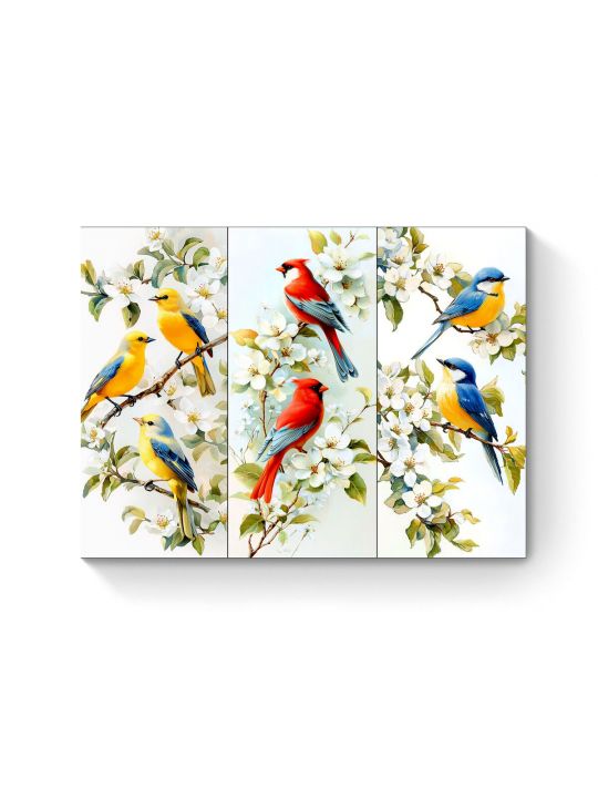 Алмазная мозаика на подрамнике «Триптих птиц» 50x40 см