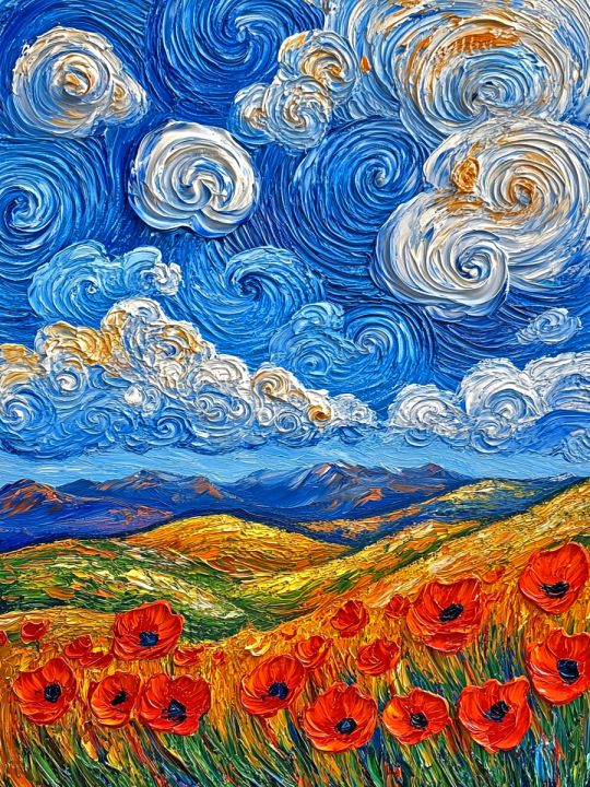 Алмазная мозаика без подрамника «Маковое поле» 40x30 см