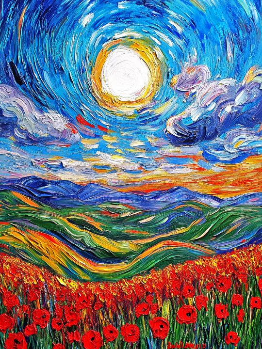 Алмазная мозаика без подрамника «Маковое поле» 50x40 см