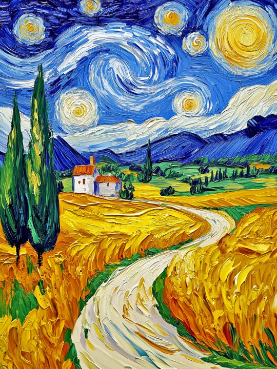 Алмазная мозаика без подрамника «Пшеничное поле» 50x40 см, 49 цветов