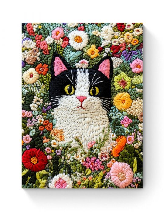 Алмазная мозаика на подрамнике «Кот в цветах» 35x25 см, 40 цветов