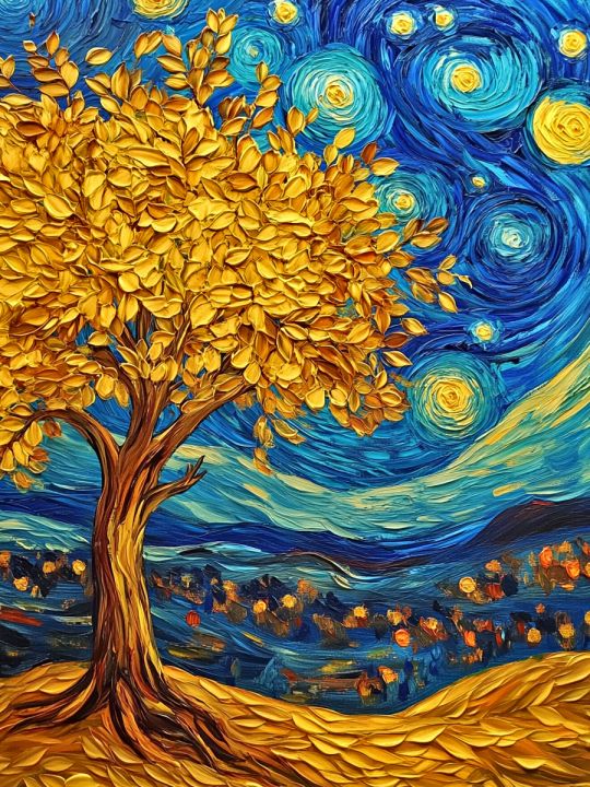 Алмазная мозаика без подрамника «Золотое дерево» 80x60 см, 46 цветов