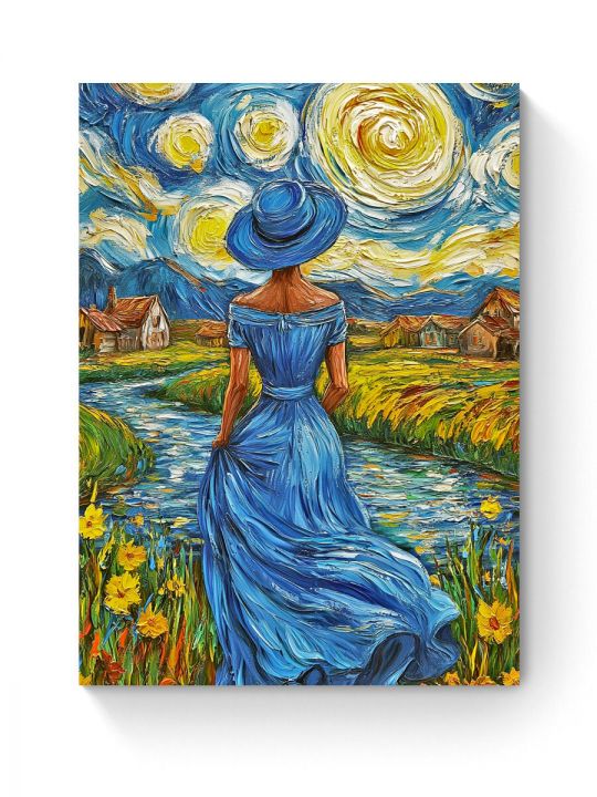 Алмазная мозаика на подрамнике «Дама в голубом» 50x40 см