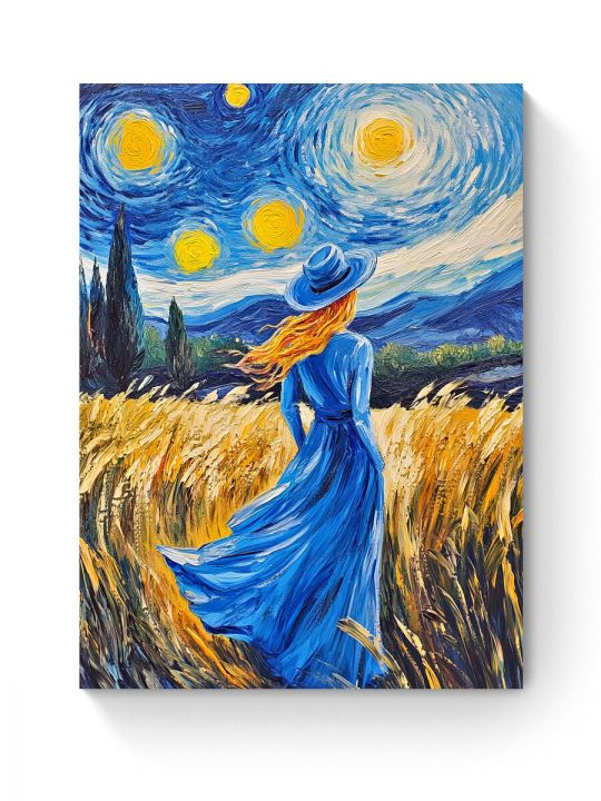 Алмазная мозаика на подрамнике «Дама в синем» 50x40 см