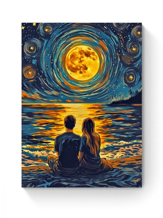 Алмазная мозаика на подрамнике «Луна и море» 50x40 см