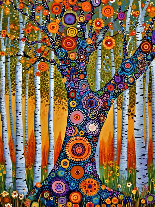 Алмазная мозаика без подрамника «Березовая роща» 50x40 см, 50 цветов