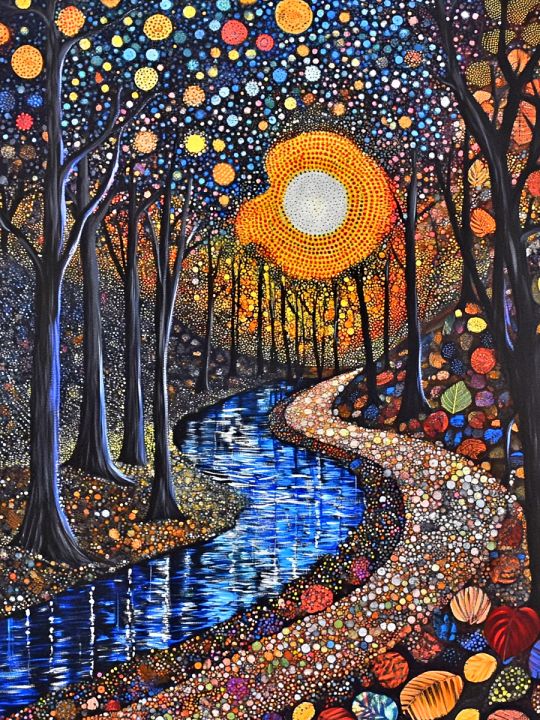 Алмазная мозаика без подрамника «Отражение ночи» 50x40 см, 50 цветов
