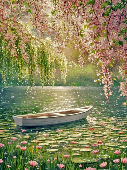 Алмазная мозаика без подрамника «Весна на озере» 40x30 см