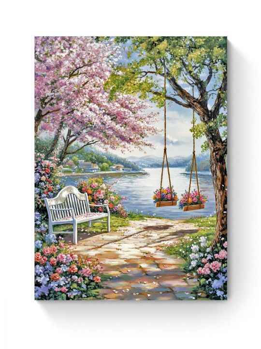 Алмазная мозаика на подрамнике «Весенний парк» 50x40 см, 50 цветов