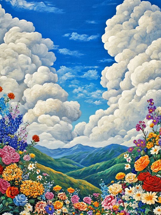 Алмазная мозаика без подрамника «Долина цветов» 130x100 см