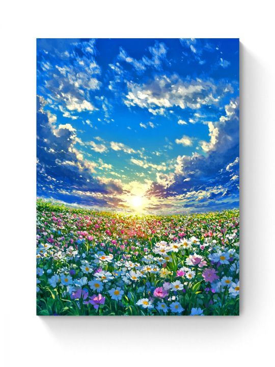 Алмазная мозаика на подрамнике «Цветочный луг» 80x60 см, 50 цветов