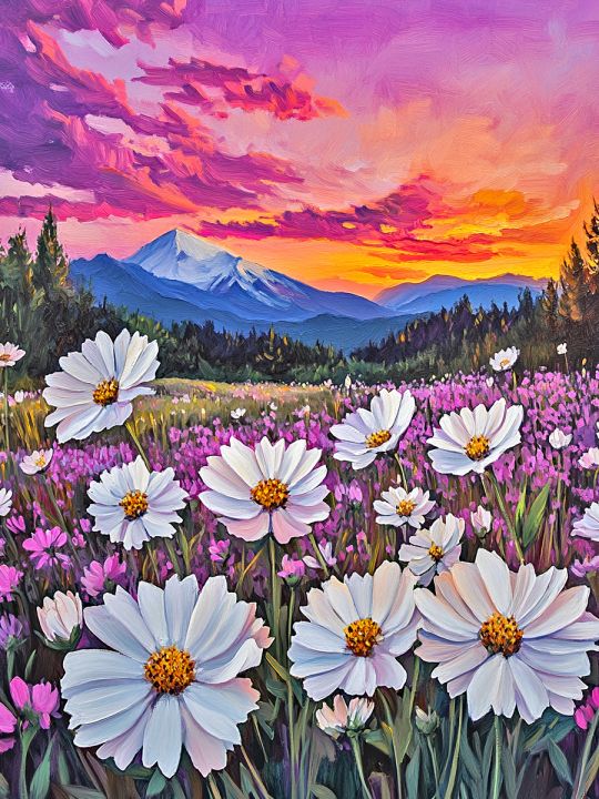 Алмазная мозаика без подрамника «Космея» 60x45 см