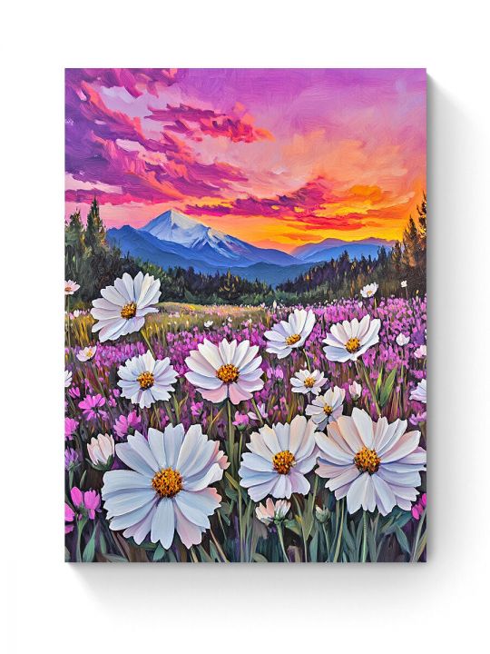 Алмазная мозаика на подрамнике «Космея» 50x40 см, 50 цветов