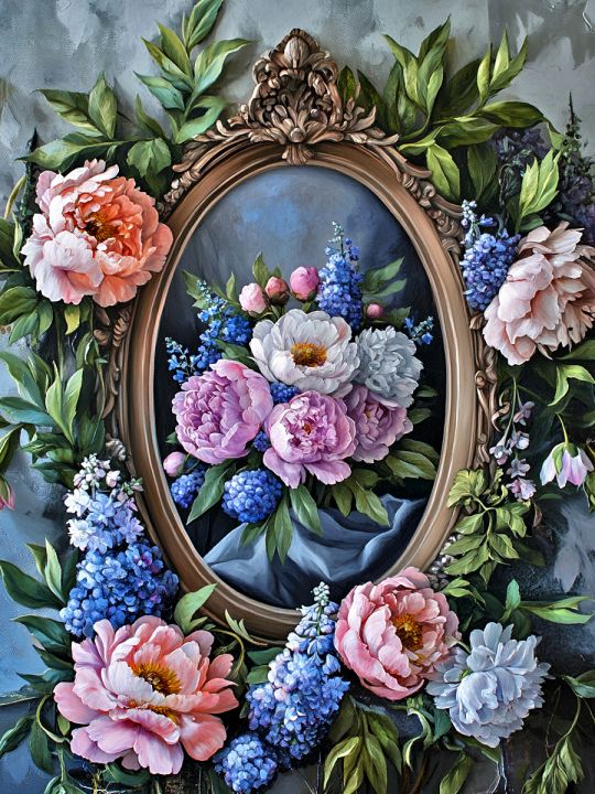 Алмазная мозаика без подрамника «Панно с пионами» 130x100 см