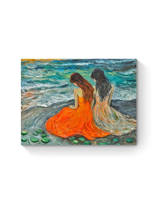 Алмазная мозаика на подрамнике «Девушки у моря» 50x40 см